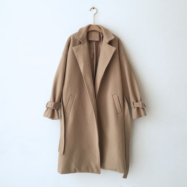 

women's wool & blends 2021 women oversized outerwear autumn winter korean clothing fashion warm woolen female elegant long coat, Black