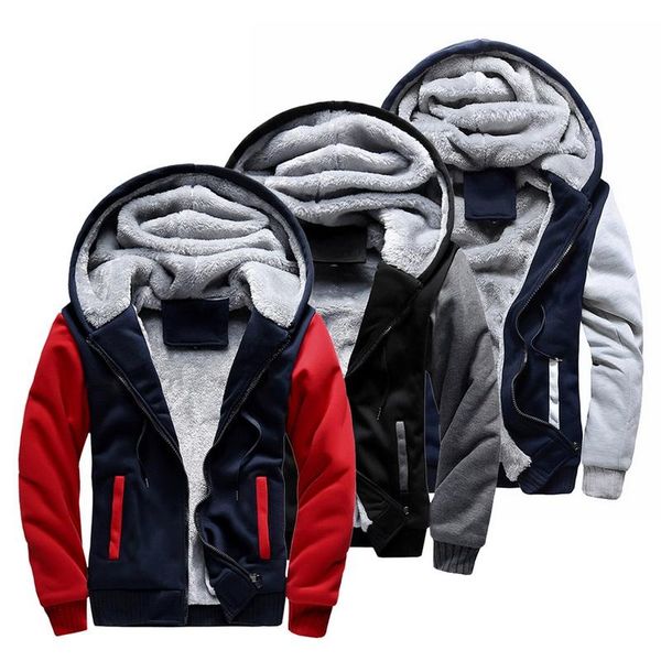 

winter men's hoodies fleece warm hood thick parka velvet windproof coats sweatshirts zipper men hoodie jacket kg-883, Black