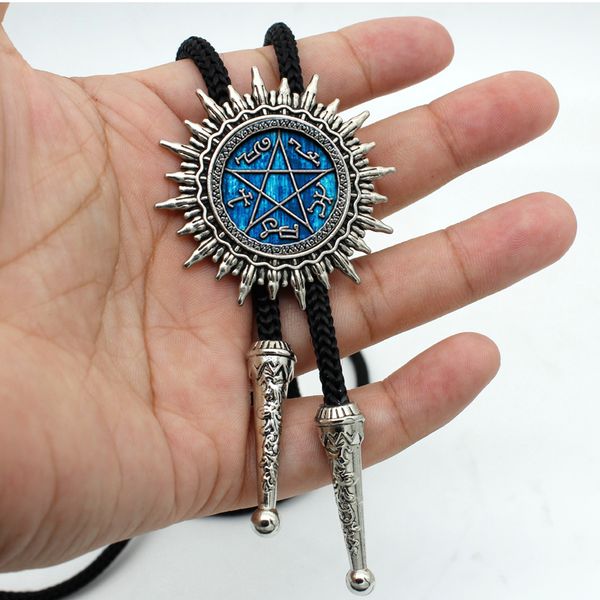 

chokers bolo-008 arrival supernatural devils trap western bolo tie steampunk glass dome devil's neck jewelry for women men, Golden;silver