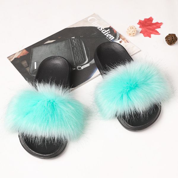 

women imitation fox fur slippers imitation raccoon fur slippers korean style mao mao slippers dhl, Black