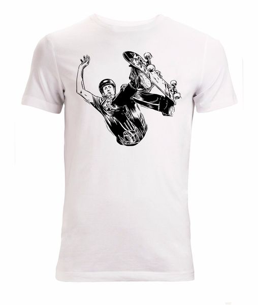 

new fashion cool casual t shirts tony hawk famous skater black artwork men's t shirt white summer tee shirt