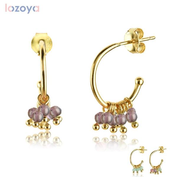 

hoop & huggie lozoya 925 sterling silver gold purple charm hoops piercing luxury women fashion crystal jewelry for rock punk pendientes, Golden;silver
