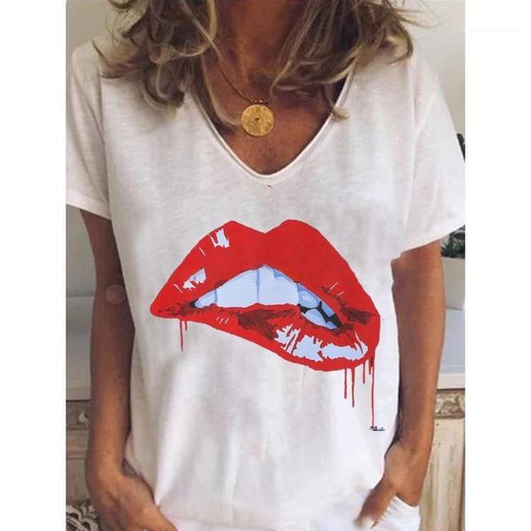 

casual v neck womens tshirt summer fashion breathable female clothing print comfortable designer womens t shirt, White