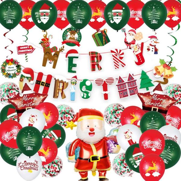 

party decoration christmas balloon set santa claus elk pull flag banner spiral ornament foil balloons xmas supplies