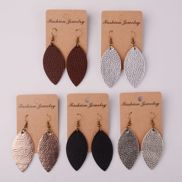 

dangle & chandelier rainbery 2021 cutting leaf feather earrings pu leather sequins looking various multicolors bohemia water drop earring, Silver
