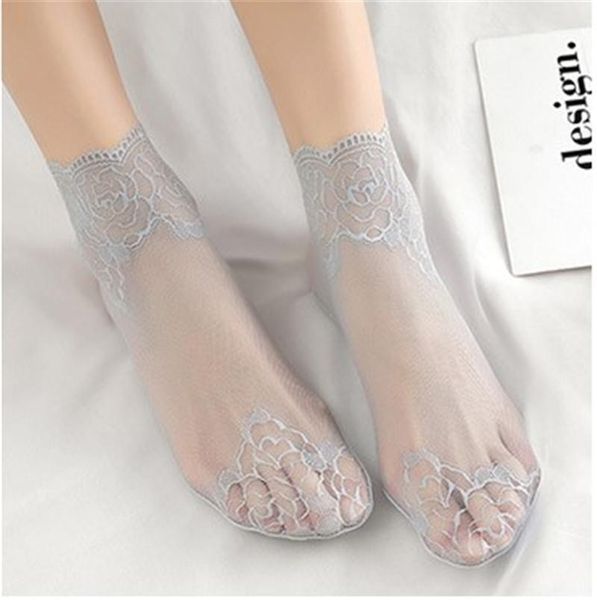 

womens breathable underwear lace short socks skinny pure color ankle length floral print fashion female clothing, Black;white