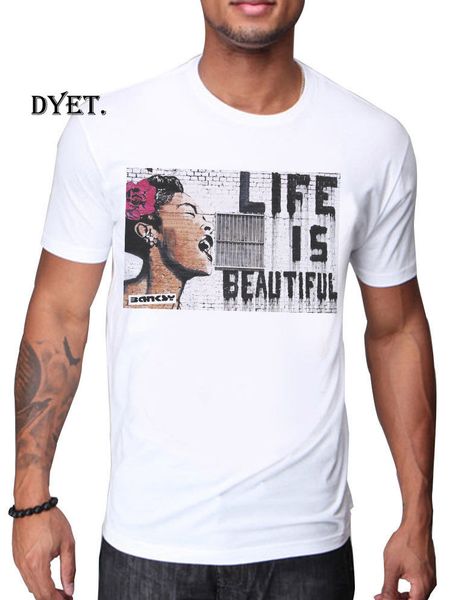 

banksy life is beautiful street art t shirt graffiti street artish cartoon t shirt men new fashion tshirt loose size top