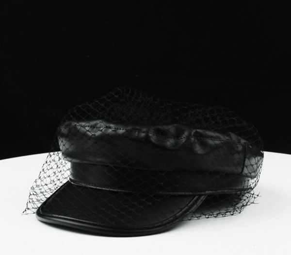 

european and american street mesh leather octagonal hat fashion beret navy hat wild cap painter female, Blue;gray