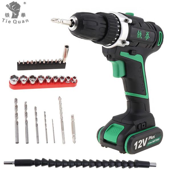 

12v rechargeable lithium battery cordless electric drill screwdriver with rotation adjustment 29pcs screw driver accessories set