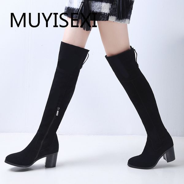 

full genuine leather 7cm high heel women winter boots thigh high boots black over the knee warm antiskid ldi06 muyisexi