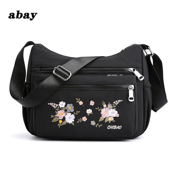 

flower embroidery women bag girls shoulder bag crossbody bags female lady luxury designer small nylon handbag blue