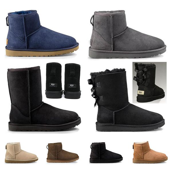 

women boots half knee ankle snow boots double bow dark brown beige black chestunt pink mini fur winter girls lady platform shoes
