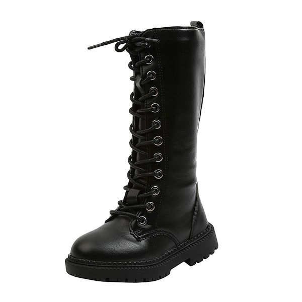 

children' boots boys and girls high tube lace up waterproof unique casual black street baby fashion shoes spring and autumn new, Black;grey