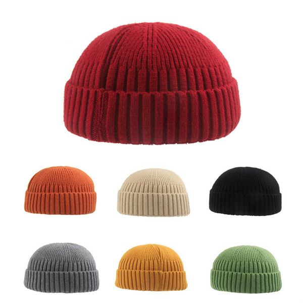 

beanies winter men and women hat knitted landlord female tide solid color simple melon cap personality street