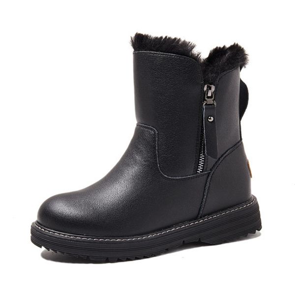 

genuine leather platform shoes women's ankle boots woman 2020 snow boots women's winter shoes woman booties zipper boot female, Black