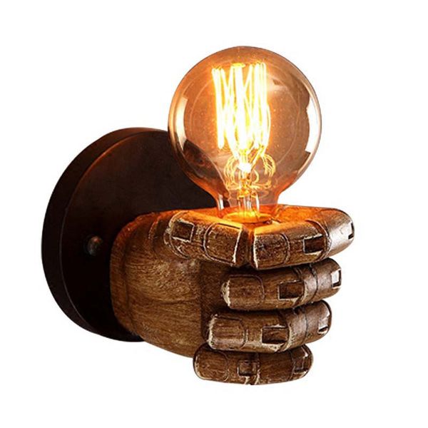 

retro fist wall light creative left/right hand wall lamp loft industrial wind decoration antique wall light e27 bedroom light sconce