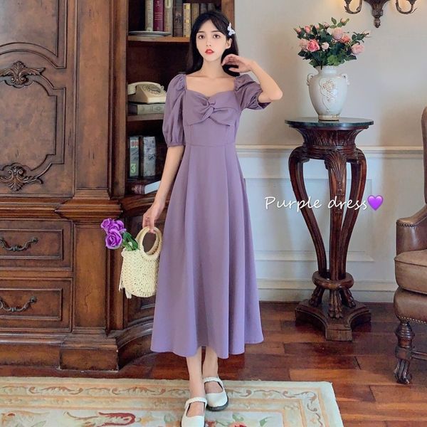 

internet celebrity 2020 large size waist butterfly dress slimming temperament bow french platycodon grandiflorum mid-length purple dress q4z, Black;gray
