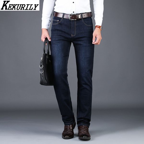 

men's jeans autumn winter men stretch straight pants thick denim long trousers business casual for plus size high quality, Blue