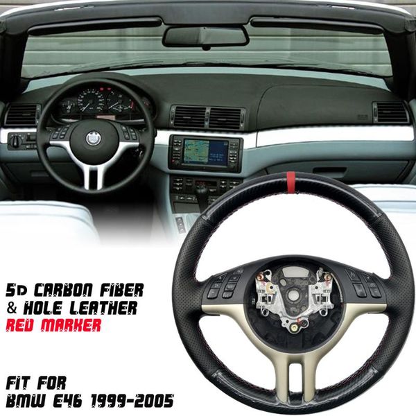 

5d carbon fiber&black hole micro fiber leather red marker steering wheel hand sewing wrap cover fit for e39 e46 1999-03