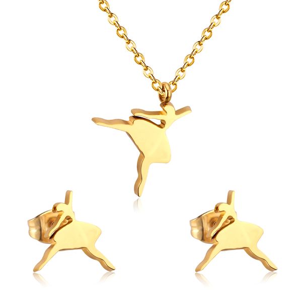 

luxukisskids ballet girl stainless steel dubai bridal jewelry sets women fashion necklace earrings jewelry set accessories, Silver