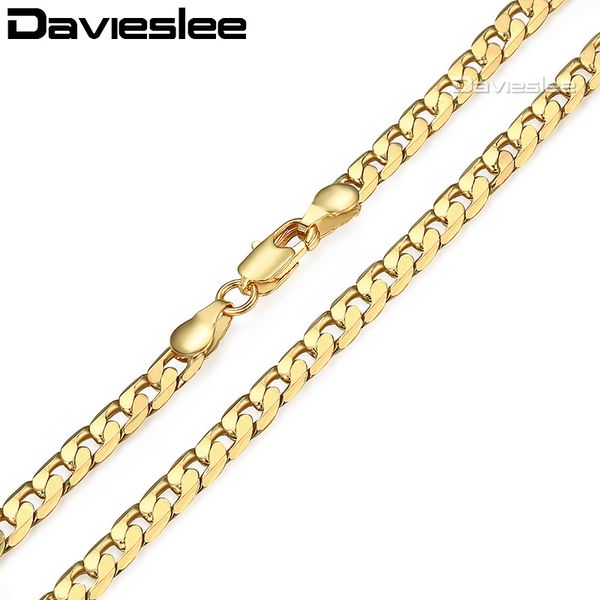 

davieslee mens chain necklace 585 rose white gold filled cut curb link wholesale hip hop jewelry 5mm 45-70cm lgnm89, Silver