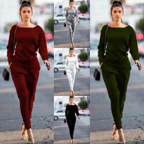 

2019 new 2pcs women casual pants sets tracksuit hoodies pants sets sport lounge wear solid color casual suit femme, Gray