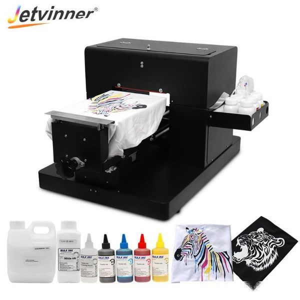

jetvinner flatbed printer a4 dtg printer t-shirt for fabric textile white and dark color t-shirt directly with rip 9.0