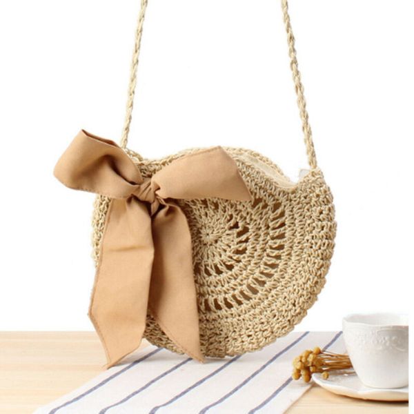

multicolor round bow straw bag handbags women summer rattan bag handmade woven beach circle bohemia handtasche new fashion