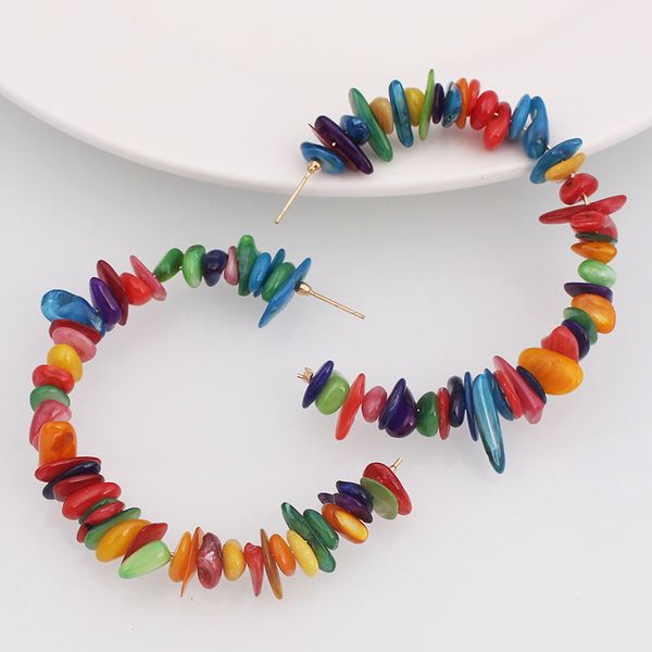 

es1121 colorful imitation stone c-shaped earrings women european fashion shell acrylic handmade earrings creative hoop jewelry, Golden;silver