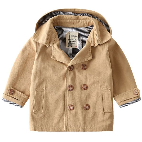 

tench coats kids boys trench coat autumn baby full sleeve with hooded button khaki long style outerwear casual wind proof children clothes, Camo