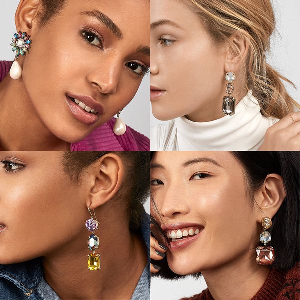 

jujia luxury elegant flower crystal earrings statement jewelry simulated pearl drop earrings for women brincos, Silver