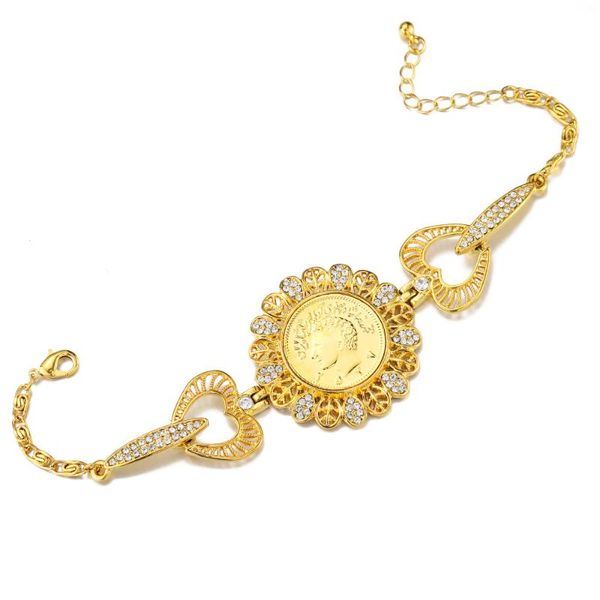 

js & sth muslim charm bracelets for women vintage rhinestone heart gold color luxury bracelet punk jewelry, Golden;silver