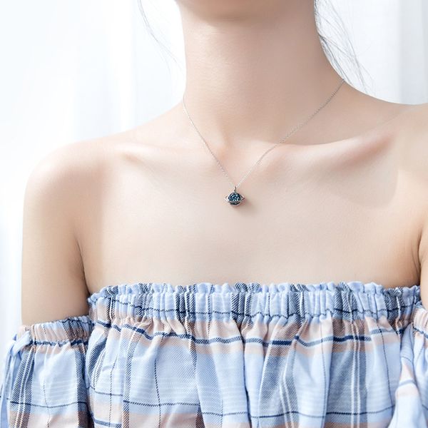 

necklace female han edition style sweet blue diamond star set of female d4265 clavicle chain chain temperament planet, Silver