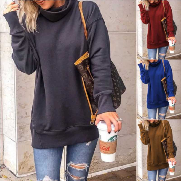 

women's hoodies & sweatshirts s-3xl oversize sweatshirt fashion solid color long sleeve high neck loose pullovers sports 2021 autumn, Black
