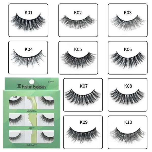 

false eyelashes 3d fashion mink set 3 pairs thick natural long soft fake lashes with tweezer 10 models 3sets/lot drop