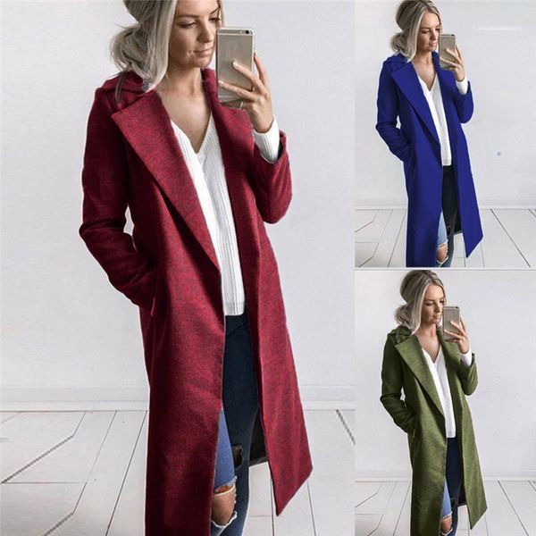 

coats women winter solid color coats lapel neck seven color women coat casual fashion female wool, Black