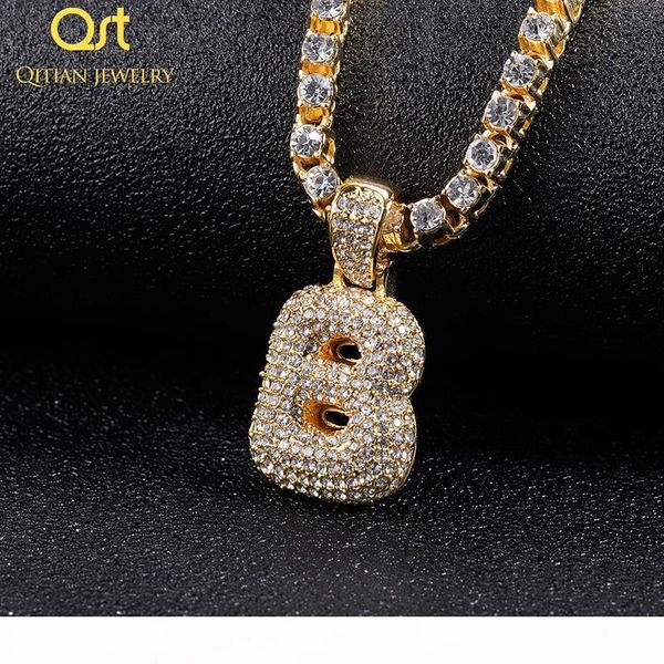 

qitian bling a-z custom bubble letters name necklace pendant rhinestone men's cz hip hop tennis chain necklaces jewelry gifts cx200725, Silver