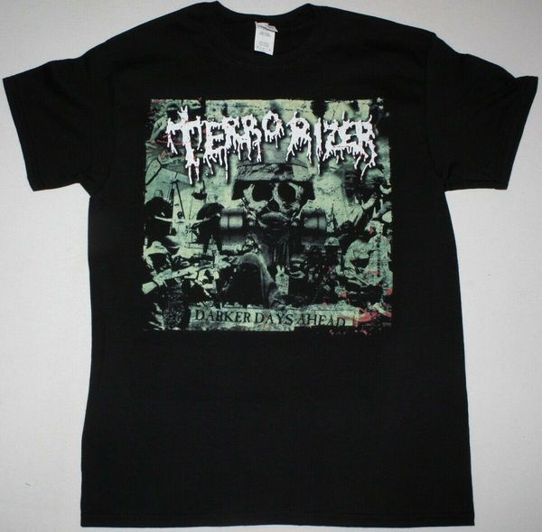 

terrorizer darker days ahead black t shirt grindcore death metal print t-shirt summer casual tee