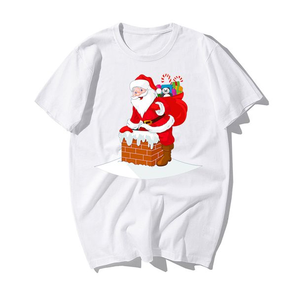 

funny santa claus chimney print cotton tshirt merry christmas t-shirts men casual happy new year father christmas gift t shirt
