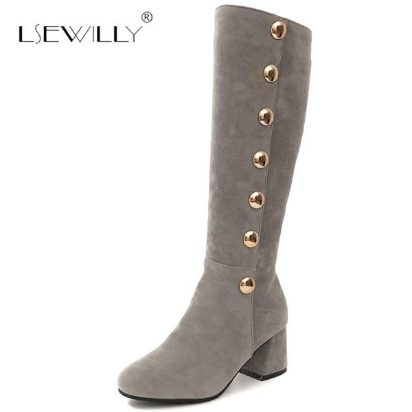 

lsewilly black gray brown rivet metal design flock high heels knee high boots women winter shoes 2020 footwear ladies boot e155
