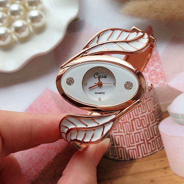 

wristwatches montre femme 2021 fashion leaves bangle watches stainless steel quartz cussi women watch personalized small, Slivery;brown