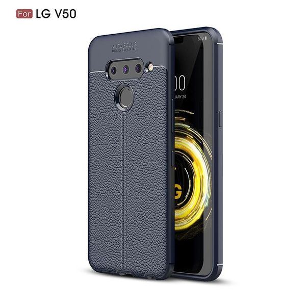 

for lg v50 case ultra thin slim silicone litchi grain tpu leather shockproof absorption bumper protective cover