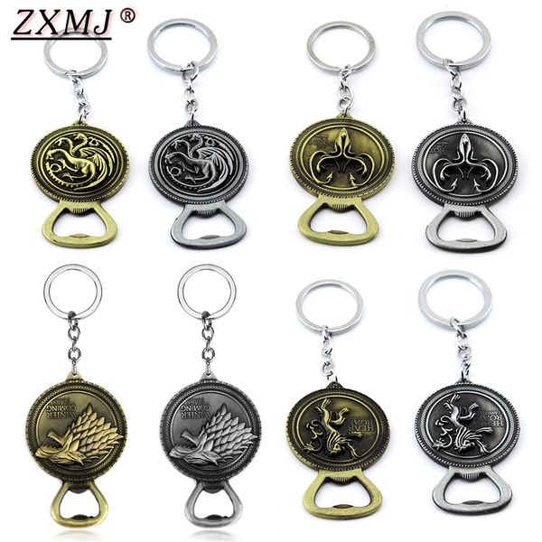 

zxmj keychain bottle opener keyring a song of and fire house stark family wolf totem key ring chaveiro gifts, Silver