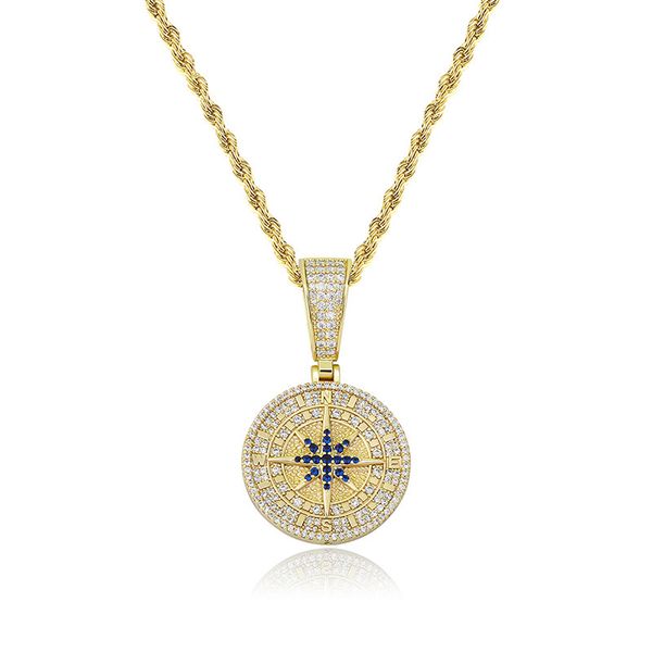 

hip hop + cubic zirconia paved bling iced out compass pendants necklace for men rapper jewelry gifts drop shipping, Silver