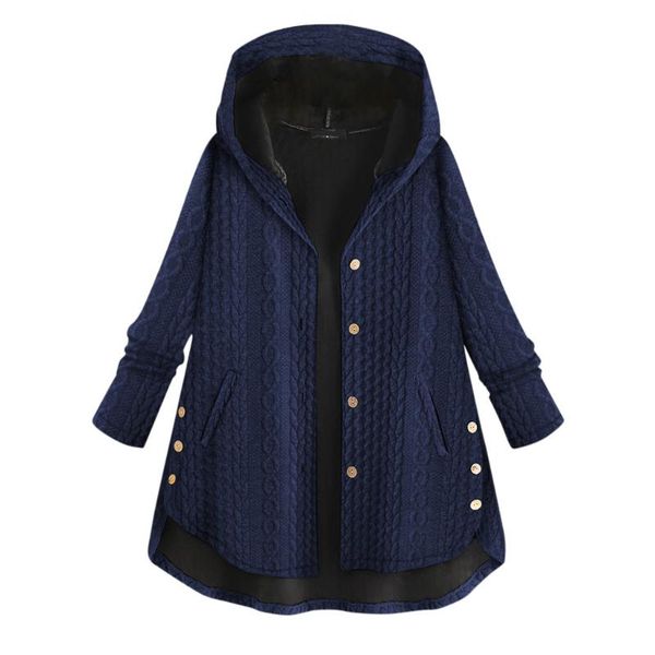 

women's down & parkas plush fleece hooded women winter jackets fashion autumn long coat button solid loose overcoat with pockets, Black