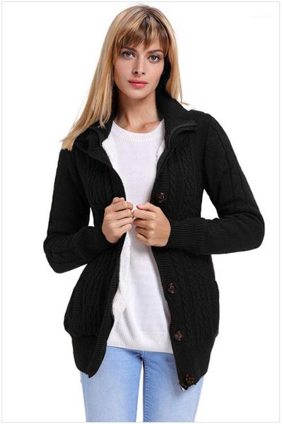 

spring autumn clothing womens casual sweater with buttons and zipper womens designer solid color sweater long sleeve hooded collar fashion, White;black