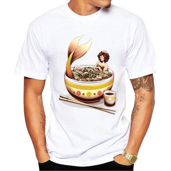 

teehub funny mer-noodles men t-shirt mermaid ramen printed tshirts short sleeve o-neck cool tee hipster