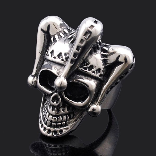 

cluster rings atgo men jewelry rock style clown hat skull ring for men's stainless steel 2021 biker party gift br434, Golden;silver