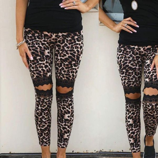 

черные леггинсы 2020 дамы легинсы hollow leopard lace сращивание запуск леггинсы брюки sportleggings vrouwen 38 drop shipping, Black