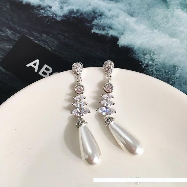 

copper gold plated white black blue champagne color pearl long earrings for women new arrival hot selling luxury fashion jewelry